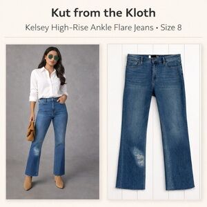 Kut from the Kloth Kelsey High-Rise Ankle Flare Jeans Size 8 Distressed